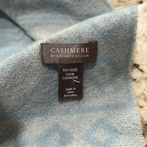 Charter Club Cashmere Two-Tone Blue Snowflake Fair Isle Pattern Scarf - Picture 4 of 7